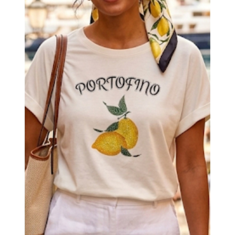 Kate Park Portofino Comfort White And Stampdo Short Sleeve T-Shirt, Womens XL